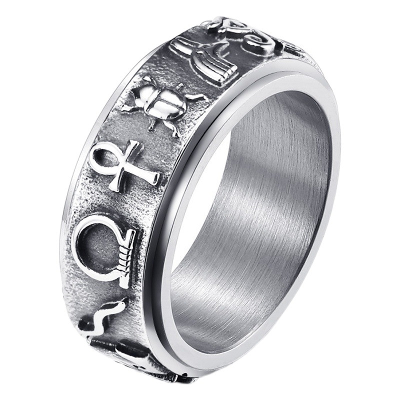 Registro de derechos de autor original nuevo símbolo egipcio antiguo anillo giratorio de acero de titanio hermoso significado patrón pulsera de acero inoxidable