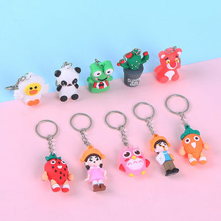 Three dimensional doll from soft rubber, cartoon keychain, double-sided key bag, pendant