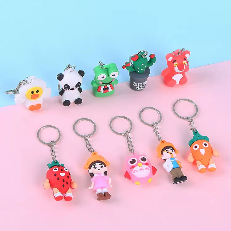 厂家立体3DPVC软胶公仔汽车钥匙扣 可爱卡通双面包包钥匙链圈挂件