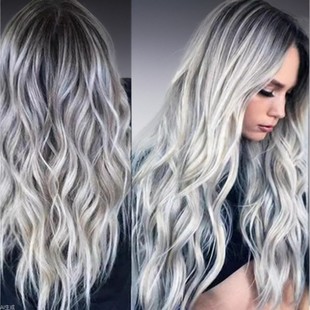Europe and the United States cross-border highlights long curly hair COS gray gradient animation wig women's new chemical fiber full head cover