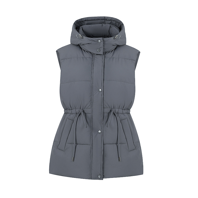 2025 otoño y invierno nuevo chaleco de algodón mujer cintura larga collar negro hombro red chaleco de abrazadera roja chaleco image 5