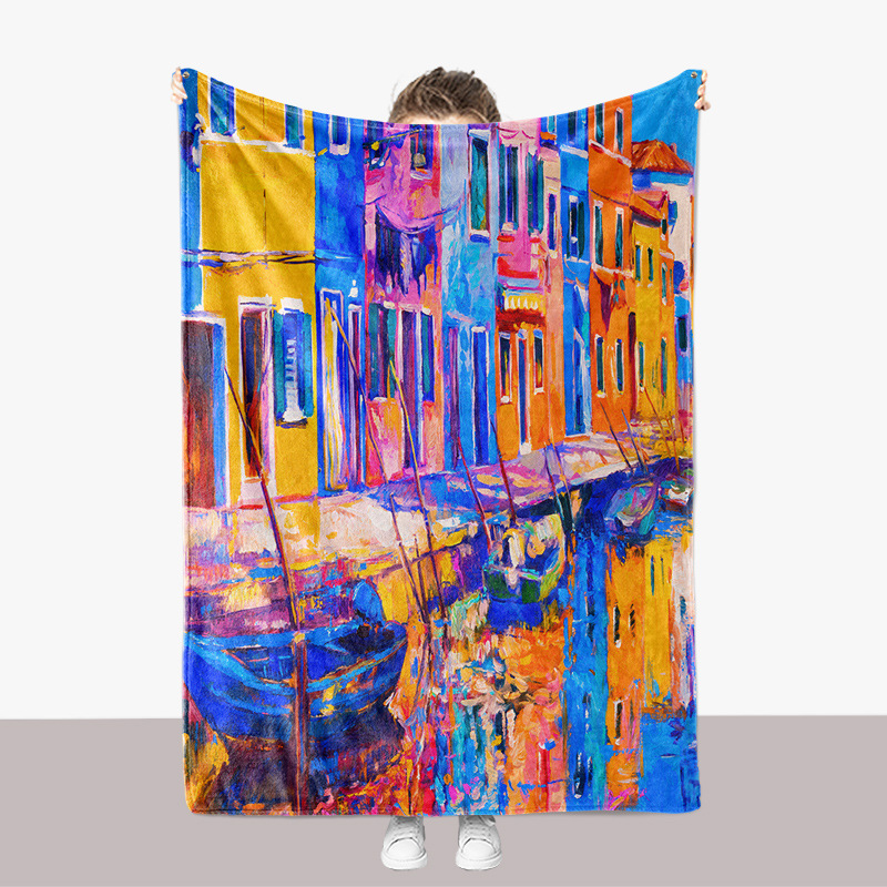 Abstrakte Ölgemälde-Landschaftsserie, Flanell, 3D-gedruckt, verdickte Sofadecke_voghion.com