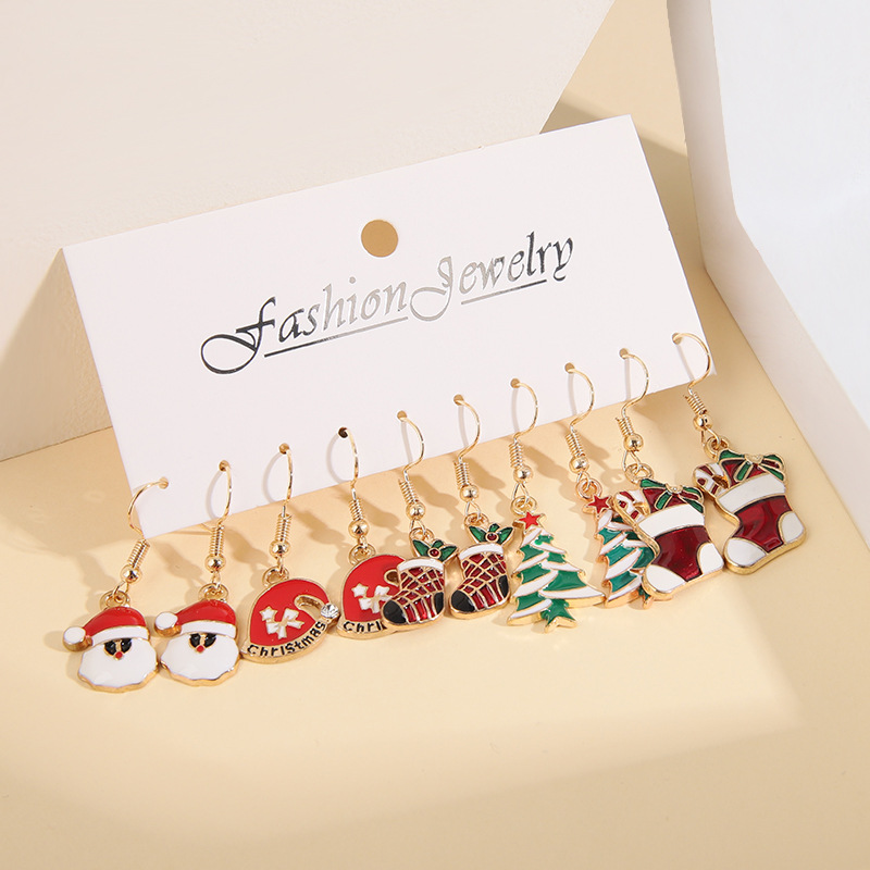 Fashion Christmas Tree Santa Claus Christmas Socks Alloy Enamel Womenu0027S Drop Earrings 1 Set
