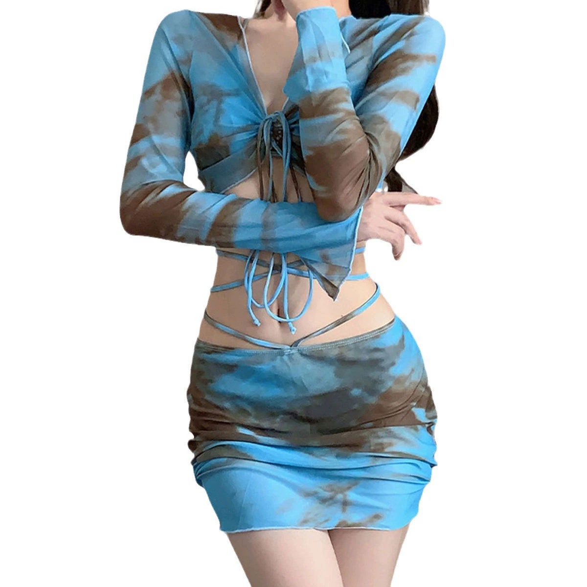 Summer swimwear, split sexy set, fitted, 4 piece set