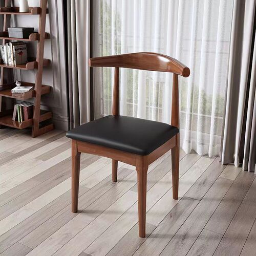 Nordic solid wood dining chair modern simple home light luxury office hotel conference restaurant chair backrest horn chair