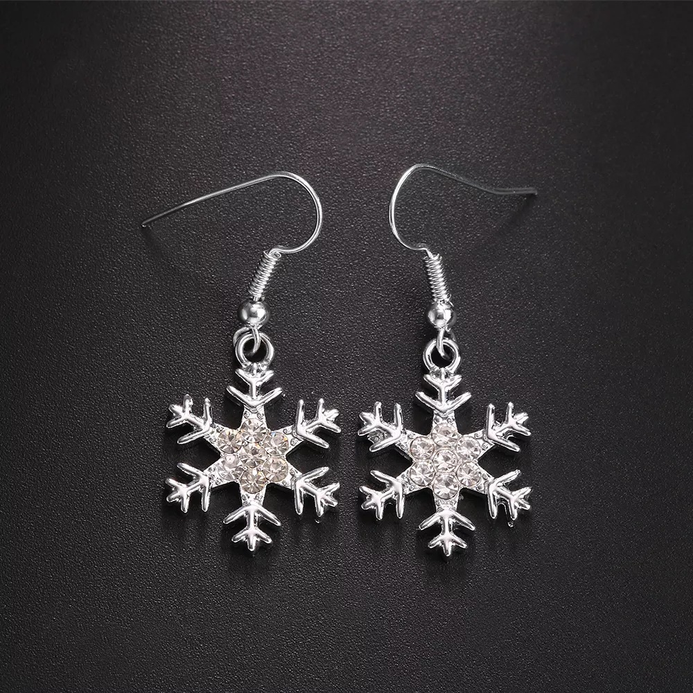 Fashion Snowflake Alloy Plating Rhinestones Christmas Womenu0027S Earrings 1 Pair