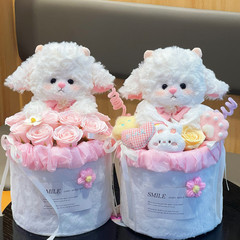 かわいい漫画の子羊人形ハグバケツ花束完成品誕生日卒業フラワーギフト女の子が親友に送る