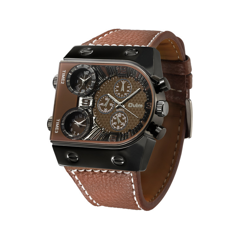Oulm multi-time zone Reloj de cuarzo para hombre de esfera grande europeo y americano Reloj de correa para hombre de cuarzo con personalidad de moda hip hop 9315 image 4
