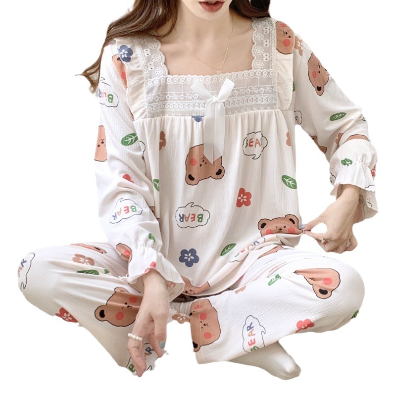 Estilo coreano japonés dulce ins primavera y otoño pijamas de las mujeres algodón manga larga traje más tamaño 240kg portátil homewear