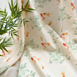 桂花金鱼 数码印花布料锦棉面料旗袍连衣裙上衣汉服手工diy面料
