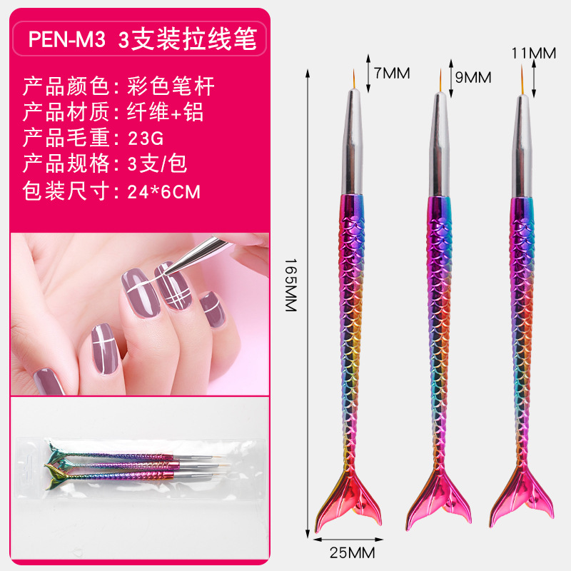 Cruz-Frontera de uñas Arte 3 unidades traje dibujo pluma talla pluma cepillo clavo herramienta traje