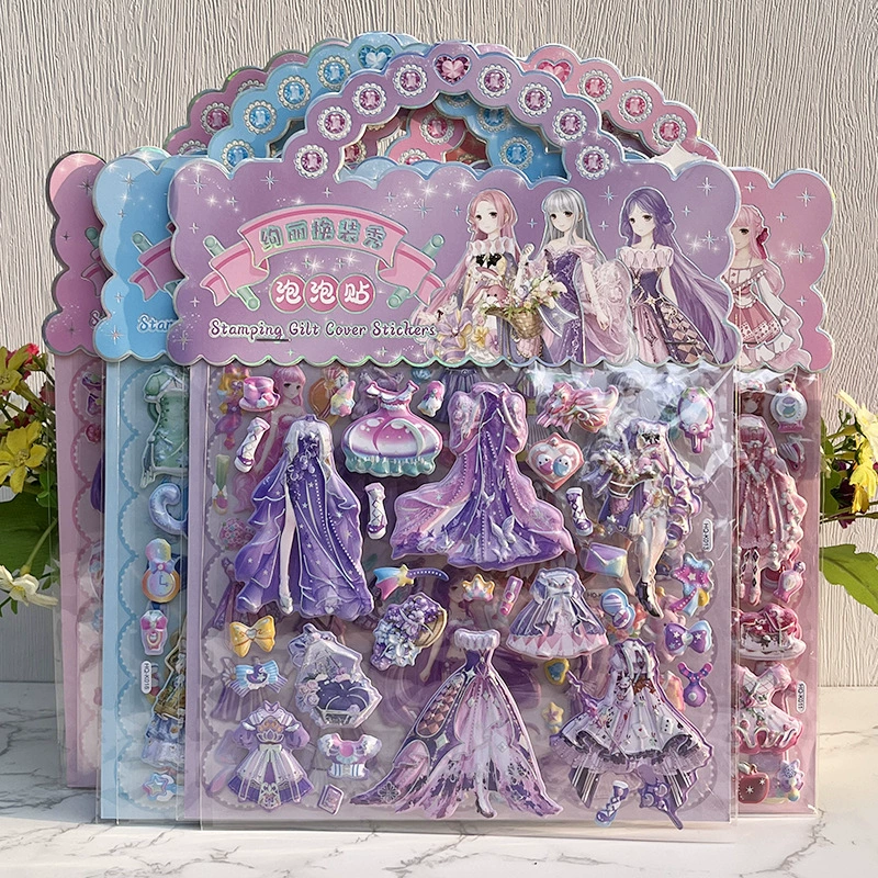 3D Handheld Stickers HQ-K, double-layer gold-stamped, 22×30 cm sheet, ~1400 pcs, 8 styles random