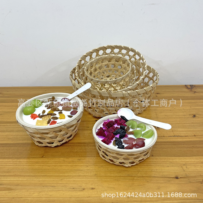 Tacos de barro de bambú, cestas de frutas, bocadillos, bocadillos, tiendas de té de leche, bocadillos creativos antiguos, decoración de pastel de flores de frijoles