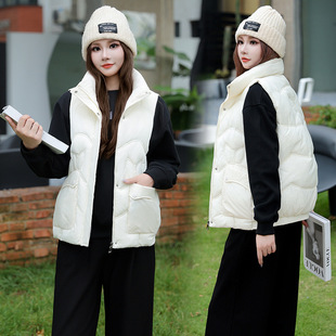 Short Women's Down Cotton Vest Fashion Vest 2024 Autumn New Korean Loose Joker Vest Kan Lilt Collar Wholesale
