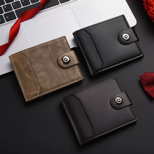 Foreign Trade New Business Men's Short Wallet Men's Splicing Large Capacity Multi-Card with Button All-Match Coin Purse