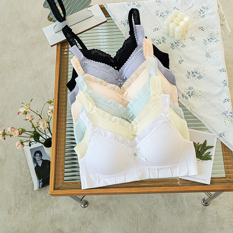 Lace latex student seamless underwear women's wireless thin push up big chest small anti-sagging bra