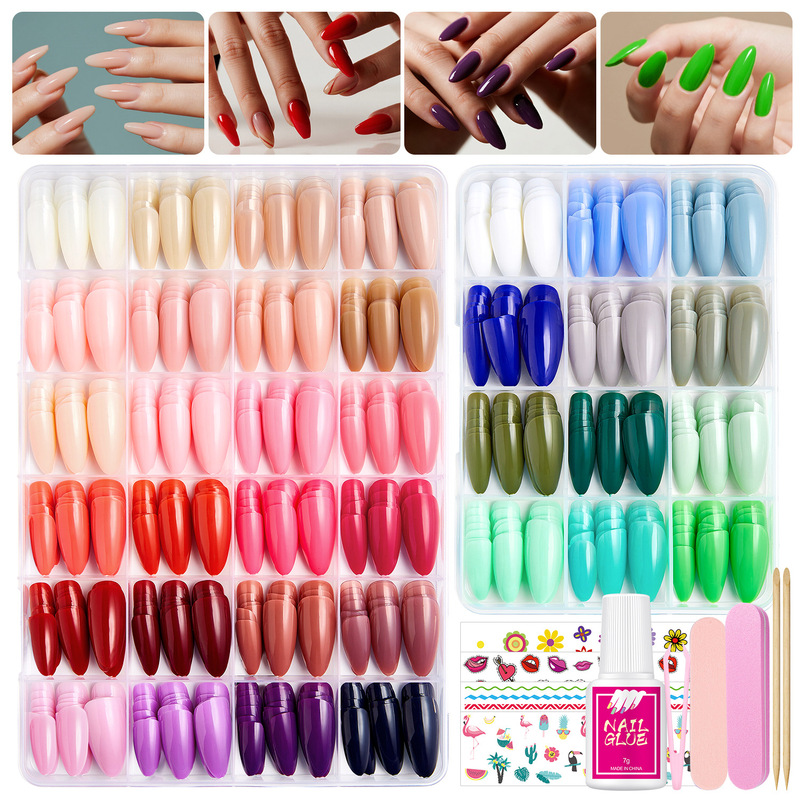 Amazon 24-Color Boxed Adult Press-On Nails Almond-Shaped Matte Colorful Fake Nails