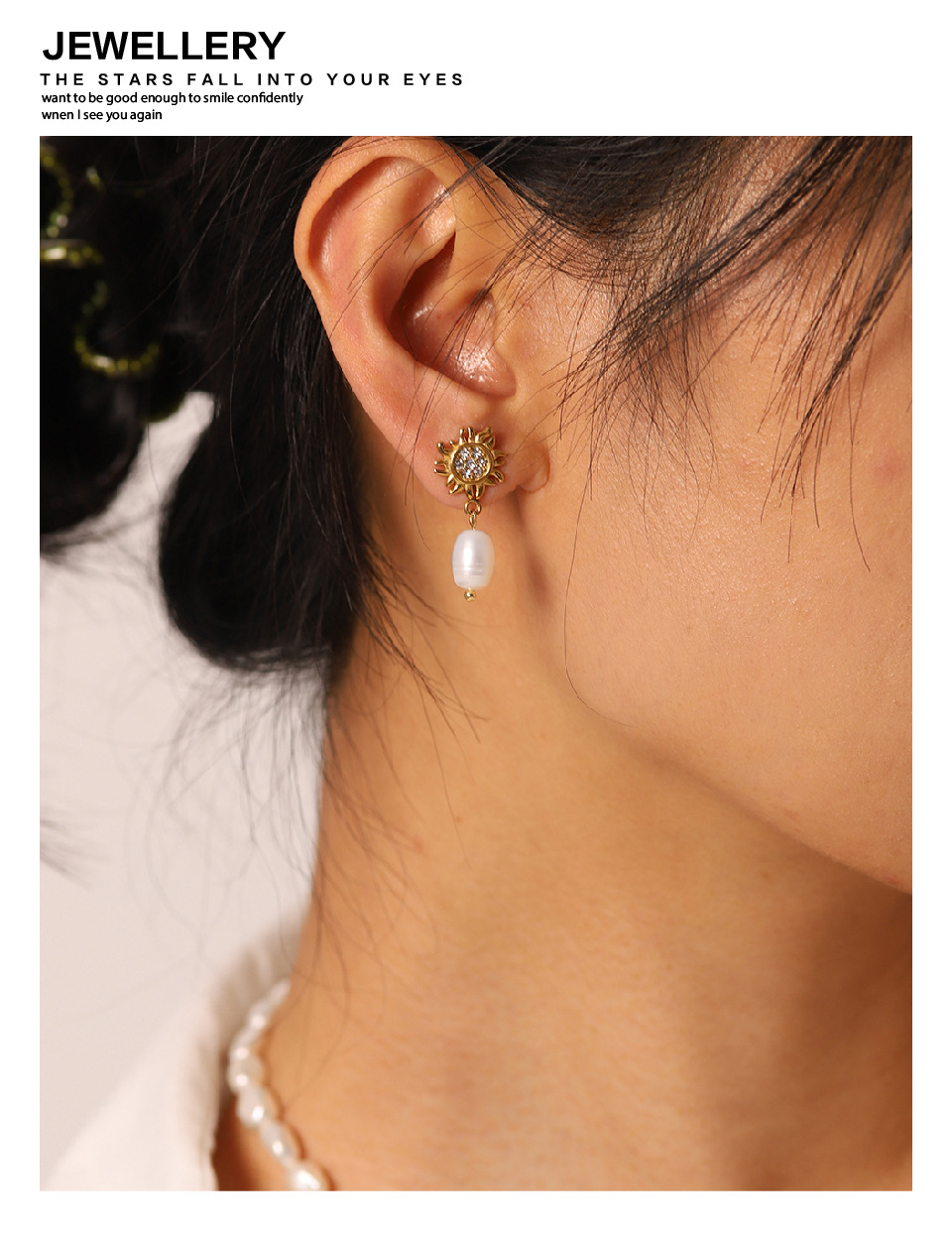 Elegant Geometric Stainless Steel Inlay Pearl Zircon Earrings 1 Pair