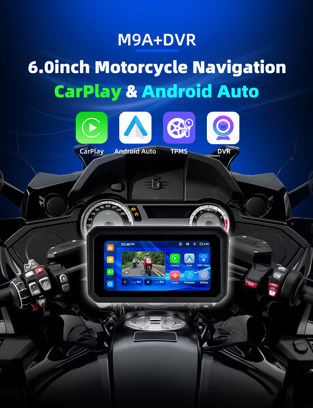 6.25inch Motorcycle Wireless Carplay/Android Auto Phone Screen Projection Dash Cam