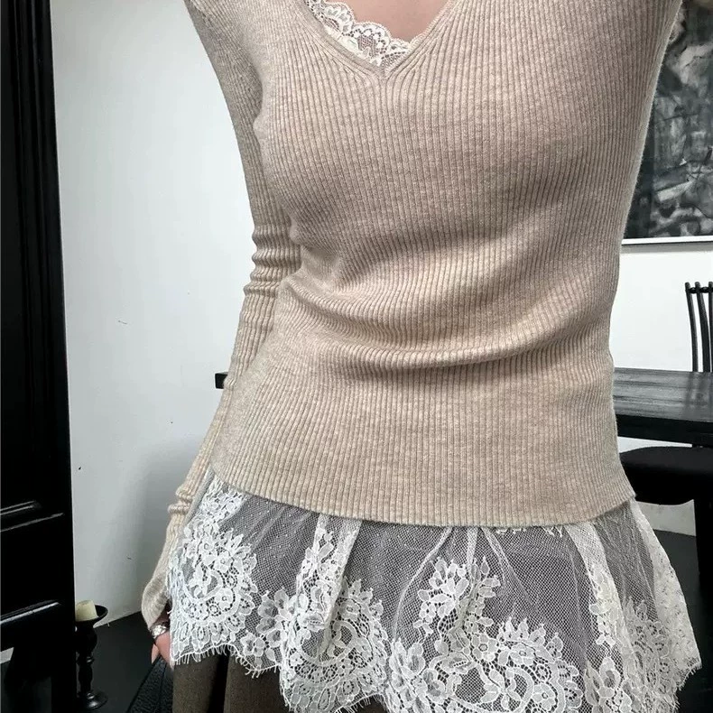 Lace autumn vest, slip dress, curtain, french style, V-neckline, lace dress