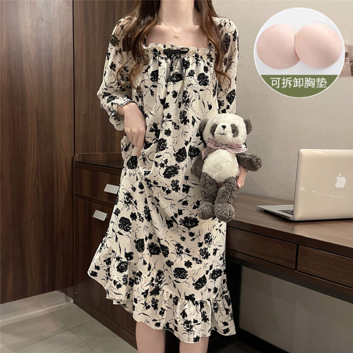 Pijama de mujer de verano dulce chaleco de cinturón de pecho tejido de algodón espuma tela arrugada pijama de mujer de verano vestido lindo