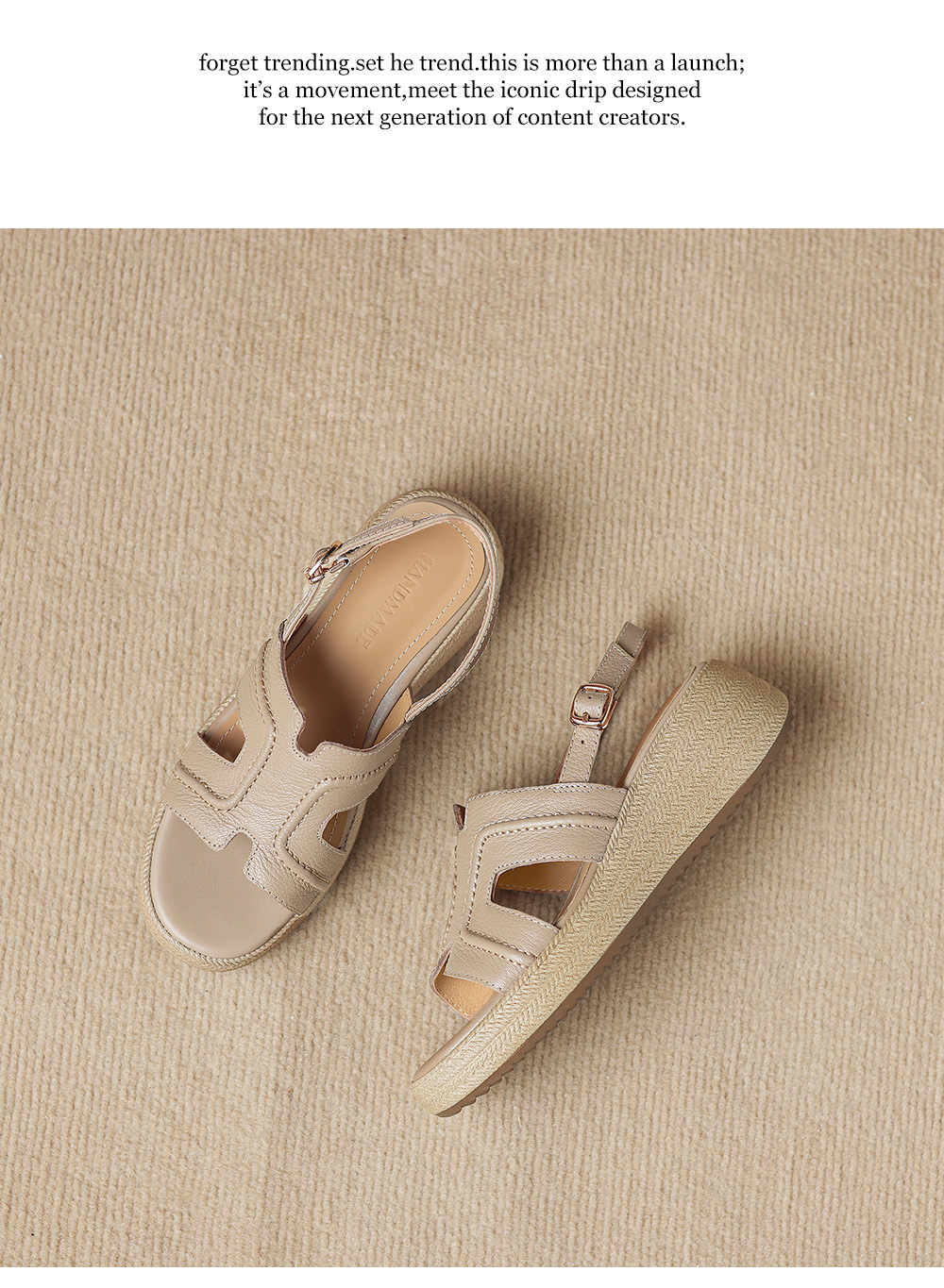 Sandal nữ quai chữ V đế dày mũi tròn hở ngón chân — màu trắng ngà chi tiết 19