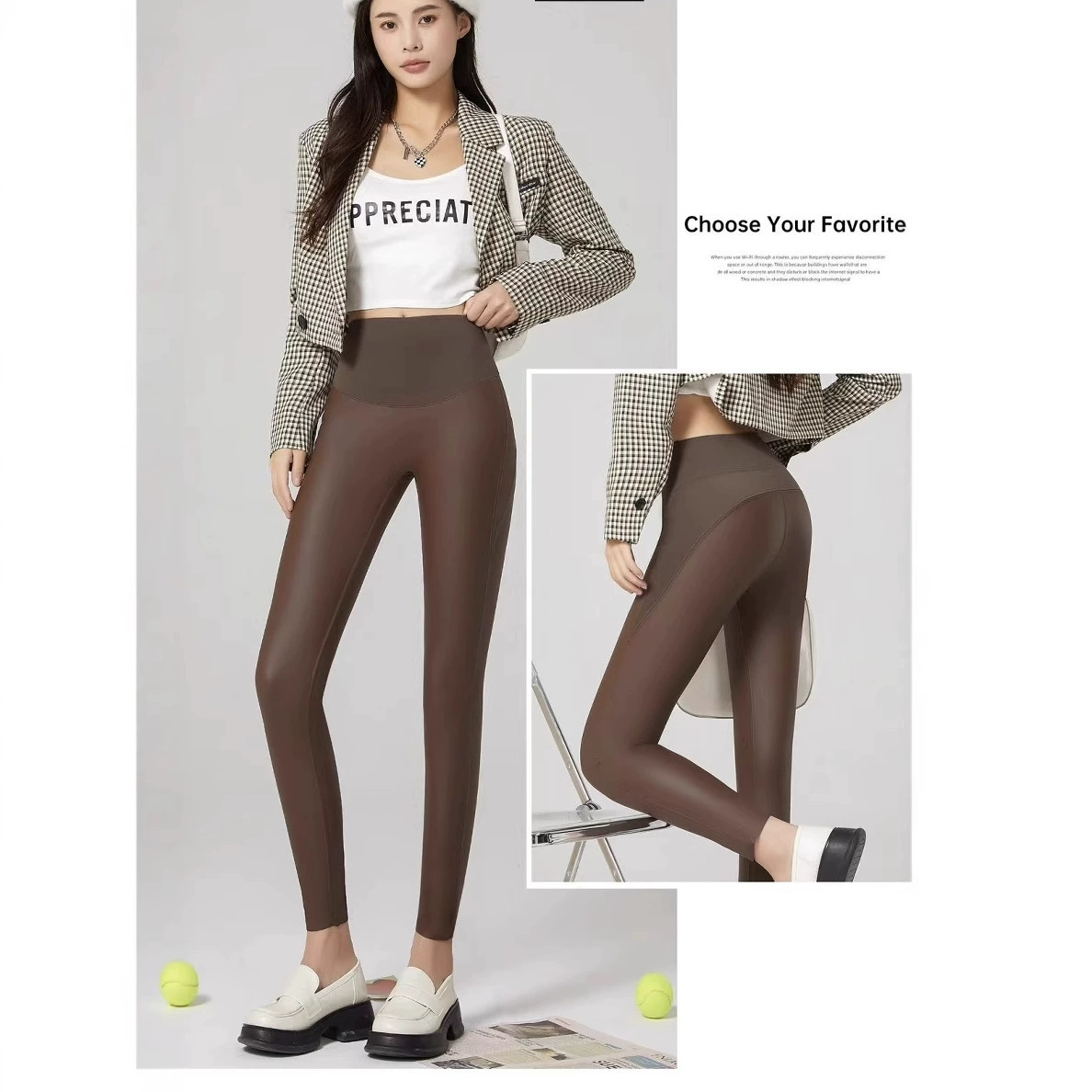 Trousers, elastic fleece leggings, fitted, high waist, plus size