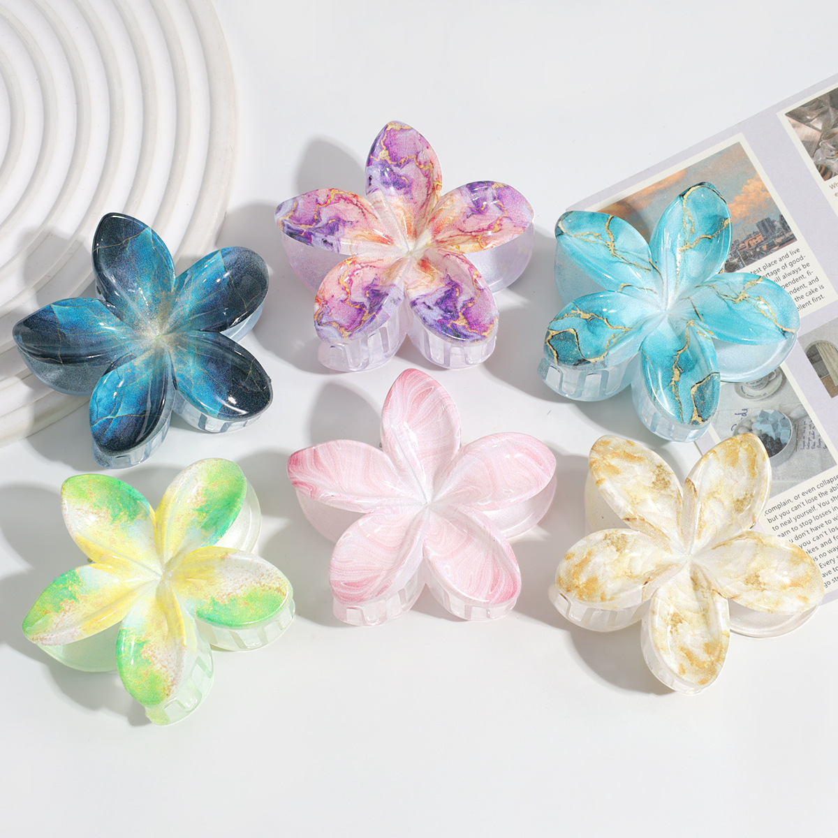 58g Weight Hair Claws Hair Accessories Type 1 Piece Quantity Daily Occasion Plastic Material Plumeria Pattern Women's Gender Sweet Style Sweet Women's Plumeria Plastic Hair Claws 2