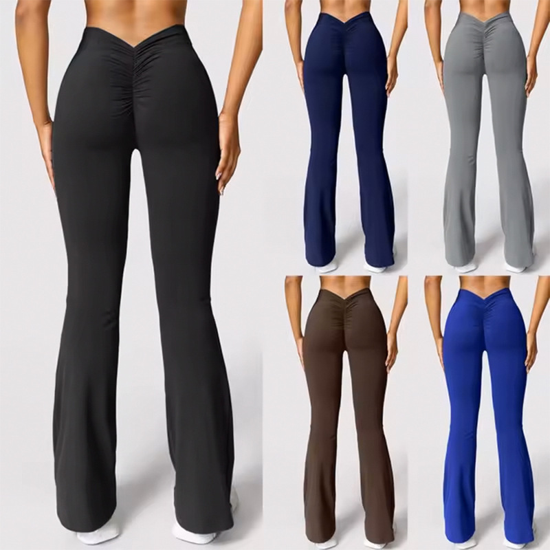 Women's Yoga Pants Pleated Flared Pants V-Back Hip-Lifting Wide-Leg High-Waist Fitness Sports Yoga Pants Women's Yoga Pants Pleated Flared Pants V-Back Hip-Lifting Wide-Leg High-Waist Fitness Sports Yoga Pants
