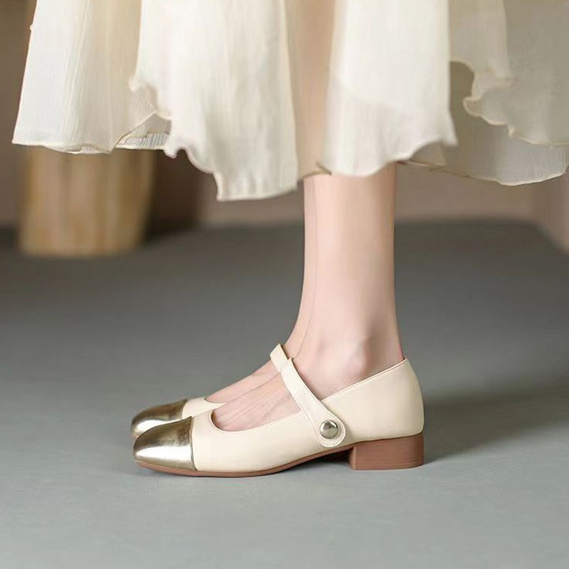 2026 verano y otoño nuevo estilo pequeño viento francés zapatos de tacón único grueso de estilo retrógrado zapatos de tacón bajo de boca baja versátil Mary Jane zapatos