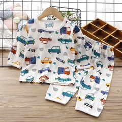 兒童家居服套裝夏季薄款男女童冰絲七分袖棉感睡衣寶寶透氣空調服
