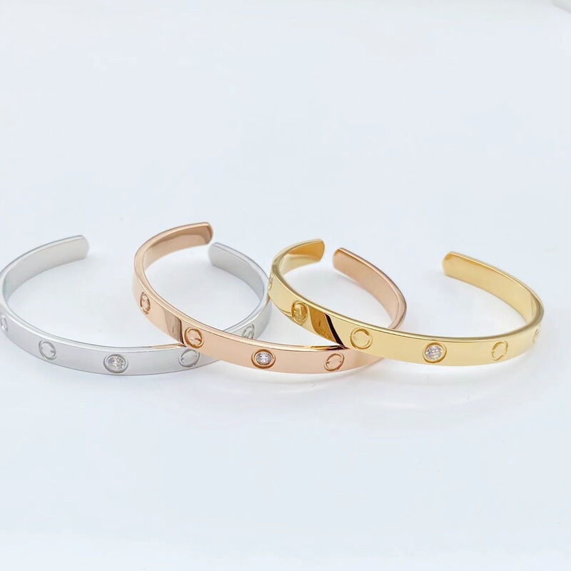 Europe and the United States cross-border simple card home stainless steel open bracelet C diamond bracelet fashion Joker jewelry manufacturers