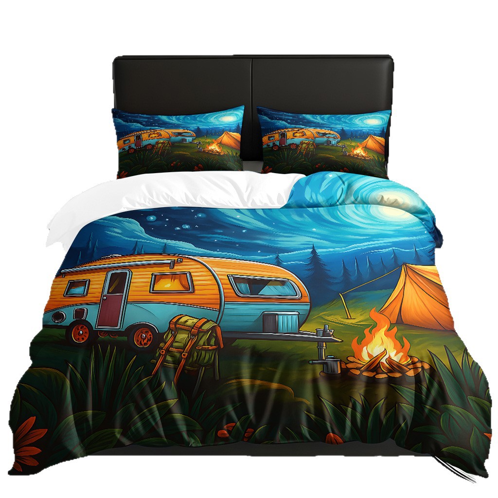 Ventas transfronterizas textiles caseros de ocio viento camping impresión digital abrasión quilt kit fuente de fábrica TEMU / JIT