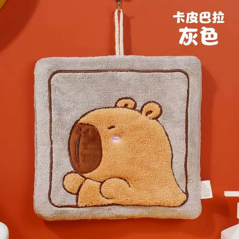 Kapibala かわいい漫画ハンギングハンドタオルコーラルベルベット厚みのある刺繍入り子供用小さなタオルキッチンバスルーム|undefined