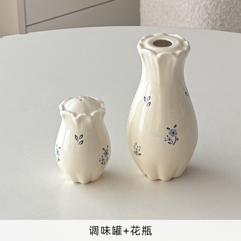 穆尼法式奶油风碎花调料瓶陶瓷托盘厨房用品装饰餐桌摆件三孔调味|undefined