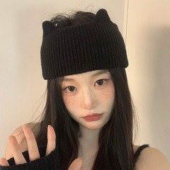 秋冬のスポーツ月子ヘアバンドの広い縁の新しい毛糸ニットヘアバンドの空頂帽子保温包頭大人ヘアバンド