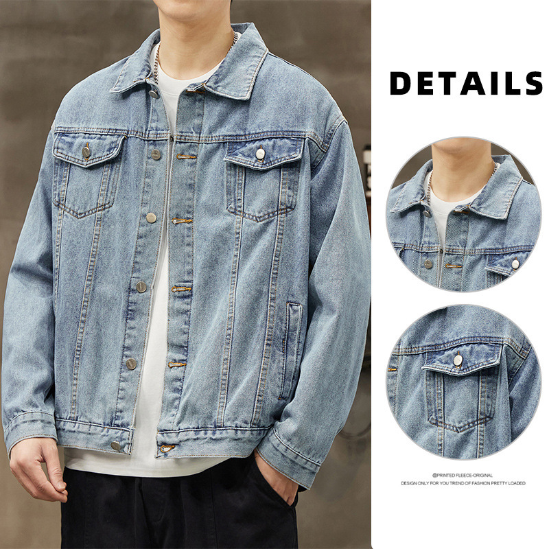 On behalf of the hair burst tremolo high quality washing drop shoulder Denim coat men's loose plus size jacket trendy style