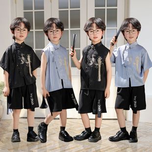 Boys' New Chinese Style 2025 Summer New Boys' Chinese Style Suit Kidsren's Chinese Style Tang Suit and Han Dynasty Two-Piece Set