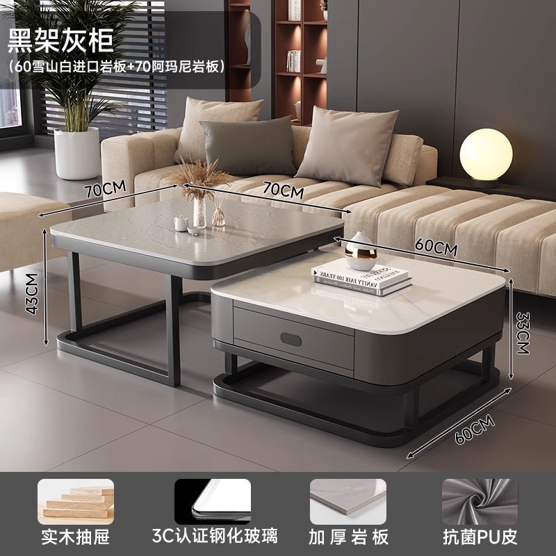 Mesa de té de roca sala de estar de alquiler familiar pequeña casa de lujo simple cuadrado moderno cuadrado de vidrio