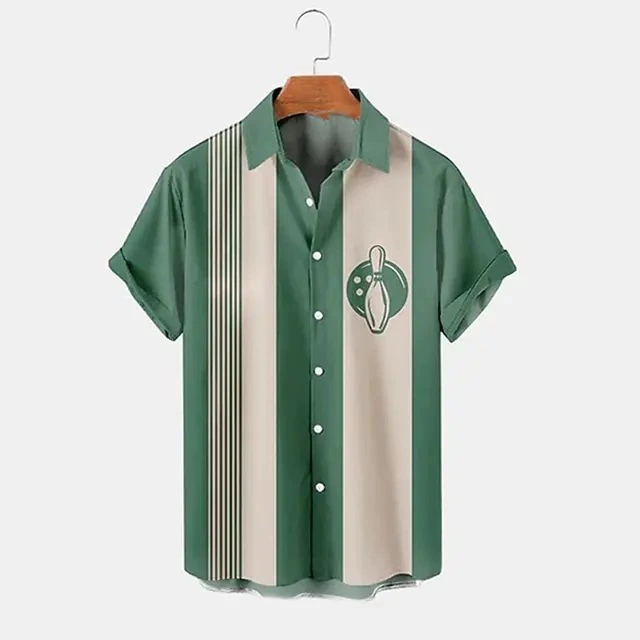 Мужская рубашка с короткими рукавами в полоску с принтом Боулинг рука одежда с пуговицами спортивная одежда, уличная одежда