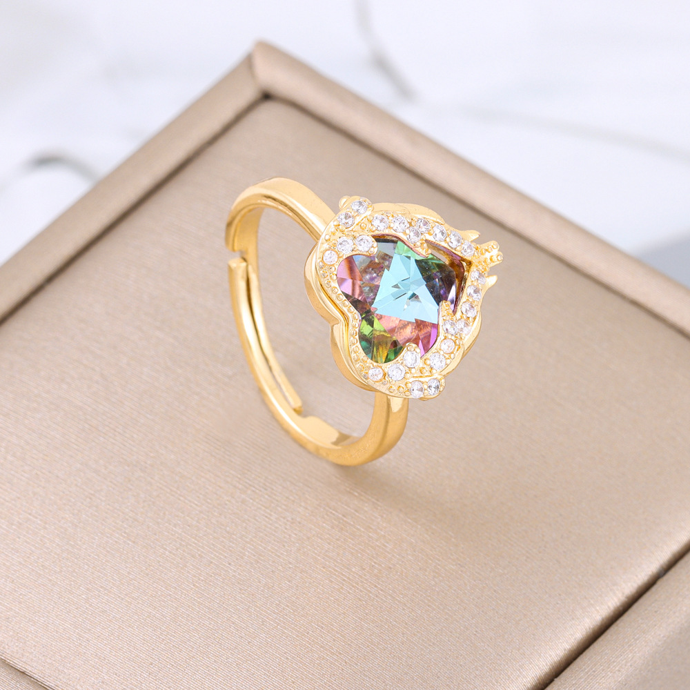 Ensemble de boucles d'oreilles et bague en forme de cœur coloré et populaire, plaqué or K, chaîne de clavicule, accessoires_voghion.com