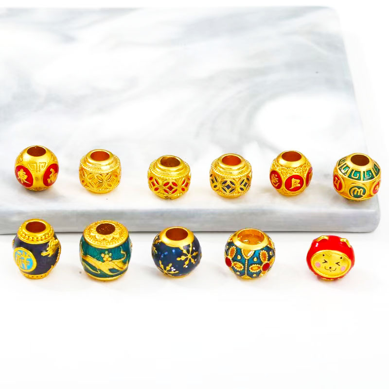 久不掉色沙金景泰蓝珐琅彩大孔圆珠隔珠diy手串手链项链服饰配件