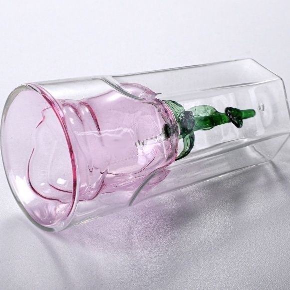 로즈 레드 와인 유리-육각형 핑크 200ml