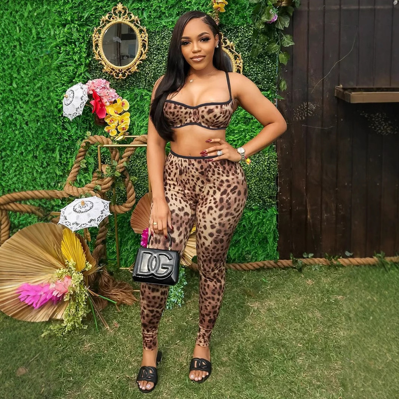 Fc1329 European and American New Cross-Border Printed Sexy Hot Girl Camisole and Long Pants Set Summer Women's Outfit