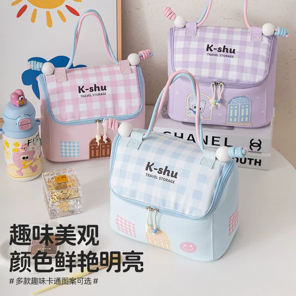 Souvenir Gift House-Shaped Cosmetic Bag with Printed Logo, Large Capacity Travel Toiletry Bag with Compartments, Birthday Team Building Gift