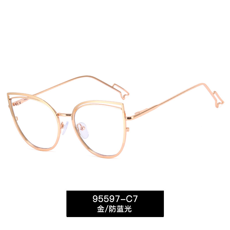 95597 nuevo metal anti-azul gafas de luz de moda de las mujeres gafas lisas marco retro gafas de ordenador puede ser equipado con gafas de miopía