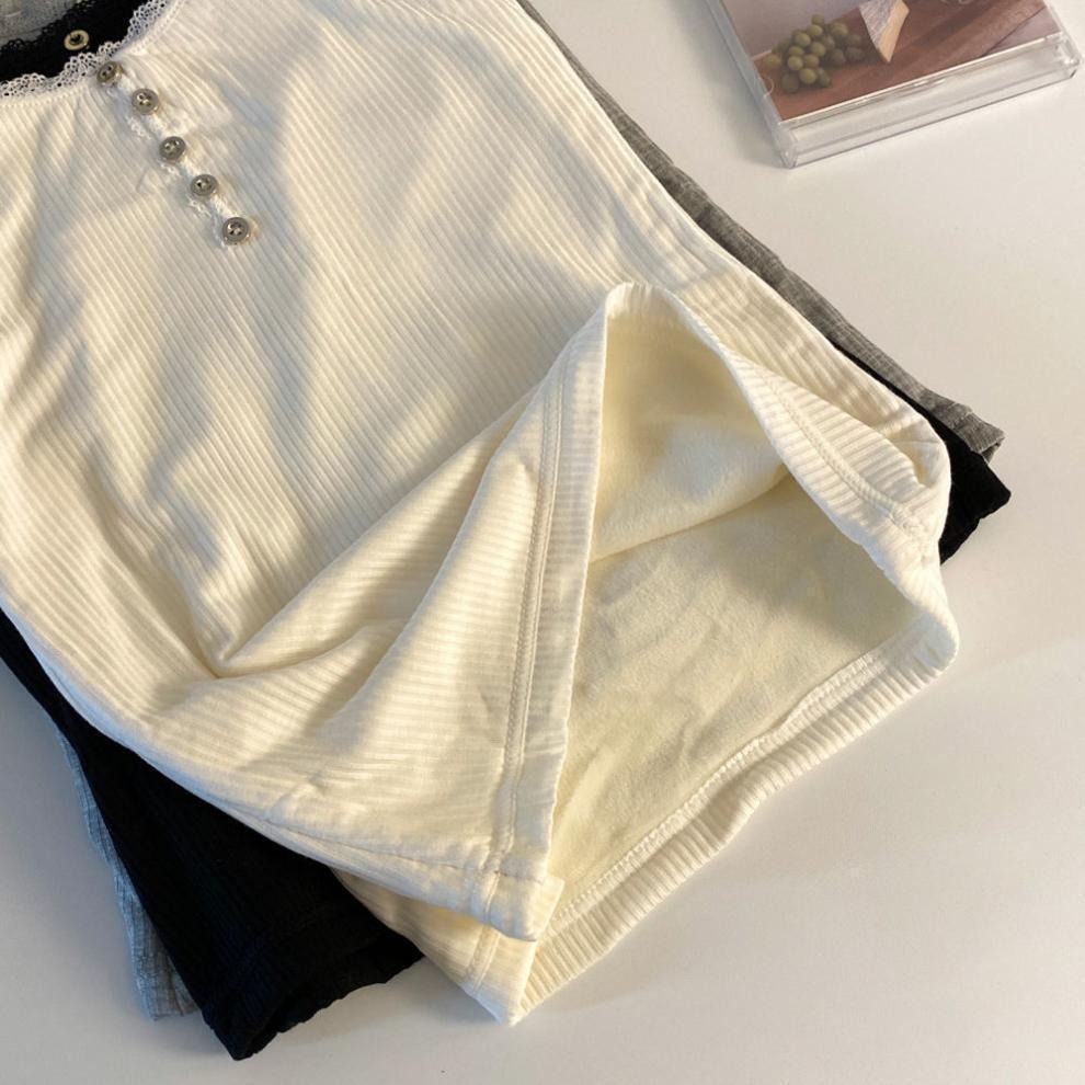 (2개) 레이스 버튼 스트랩 브이넥 웜 조끼 플러스 벨벳과 두꺼운 가을, 겨울 방한 여성용 내부 및 외부 바닥 셔츠