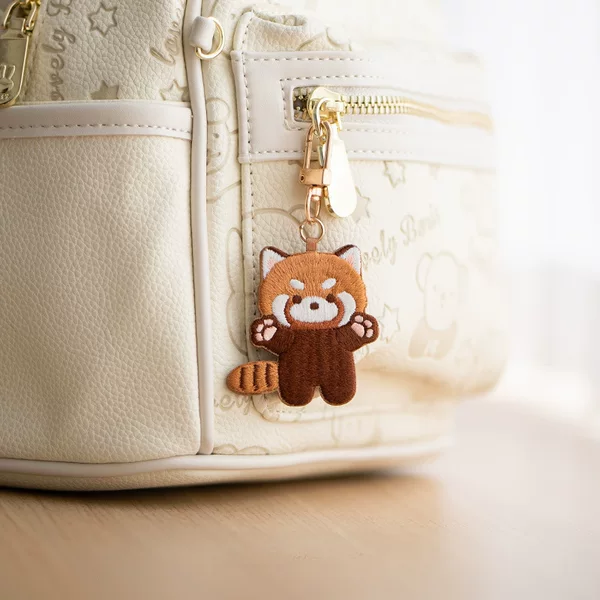 Cute Cartoon Red Panda Double-sided Embroidered Keychain Couple Bag Pendant Student School Bag Pendant Creative Gift