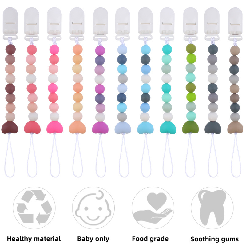 Bebé suministros chupete cadena creativa de dibujos animados amor cuentas de silicona mordedura cadena anti-gota molar Nuevo