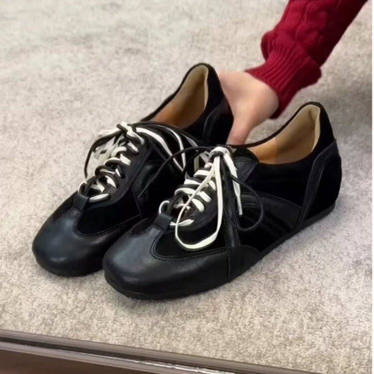 2025 Spring and Autumn Retro Black German Training Shoes Lace-up Forrest Gump Shoes Women's Inner Height Increasing Casual Board Shoes sneaker Trend 2025 Spring and Autumn Retro Black German Training Shoes Lace-up Forrest Gump Shoes Women's Inner Height Increasing Casual Board Shoes sneaker Trend